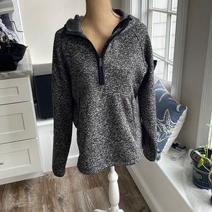 Avalanche outdoor supply company  grey and white quarter zip up fleece hoodie